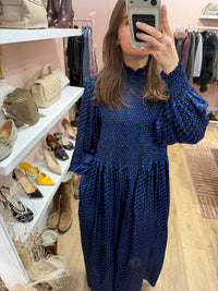Robe longue claudie Pierlot carrée noire et bleue T.36 21/09