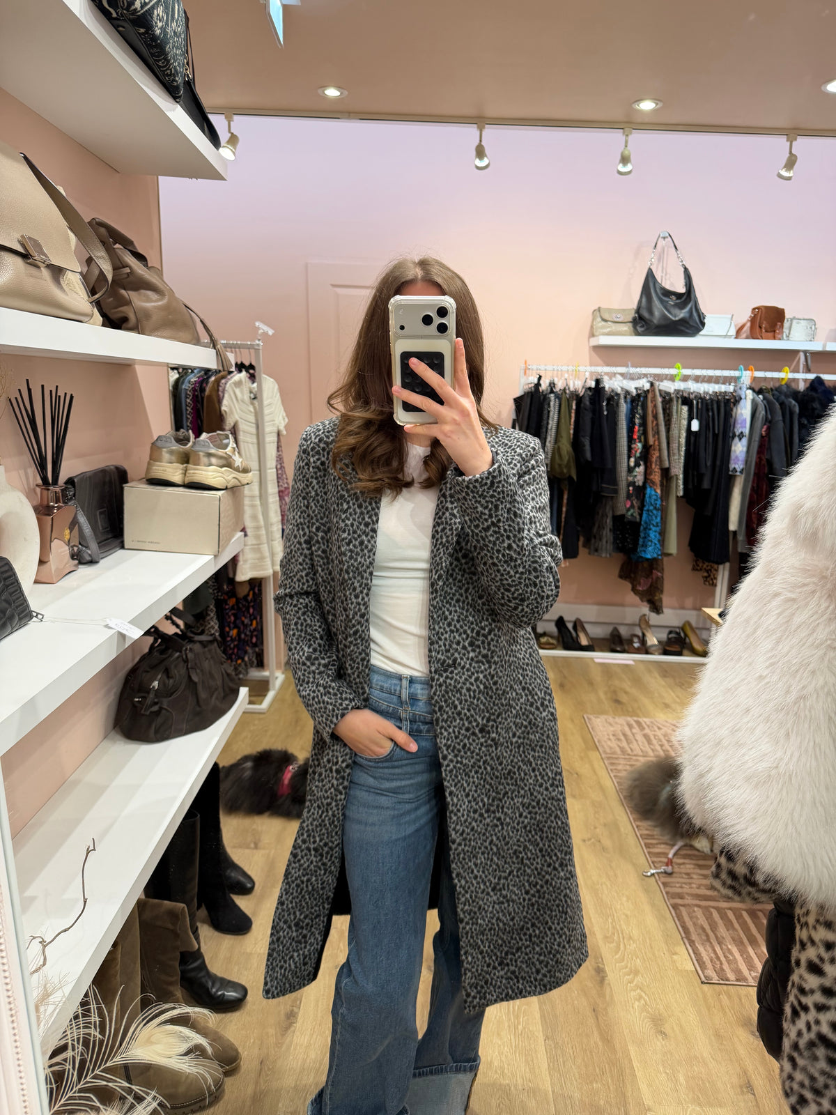 Manteau long gris à taches en laine Maje - T.S 12/10