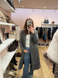 Manteau long gris à taches en laine Maje - T.S 12/10