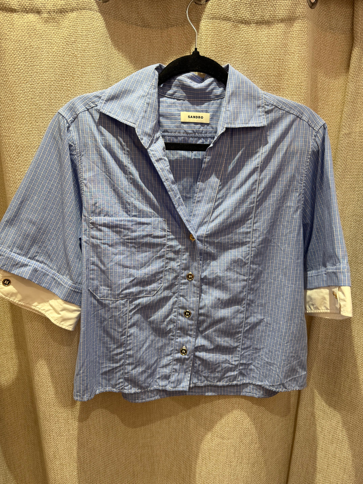 Chemise courte bleue à carreaux Sandro T.S 20/09