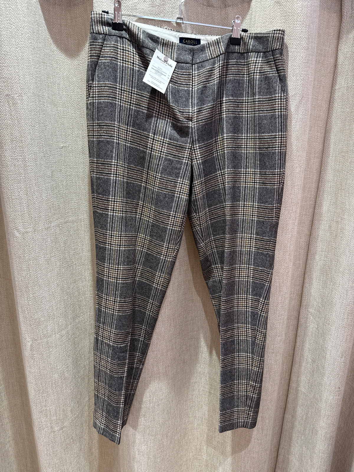 Pantalon marron à carreaux Caroll T.42