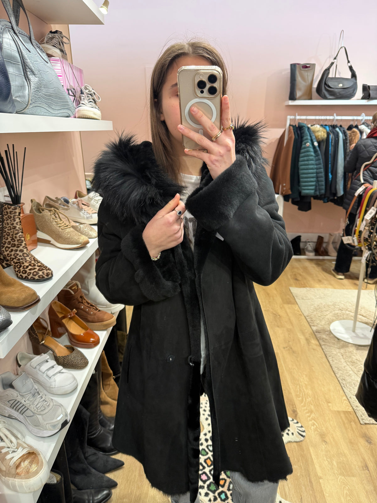 Veste en peau noire longue Rizal T.XL