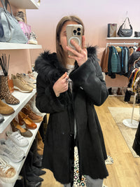 Veste en peau noire longue Rizal T.XL