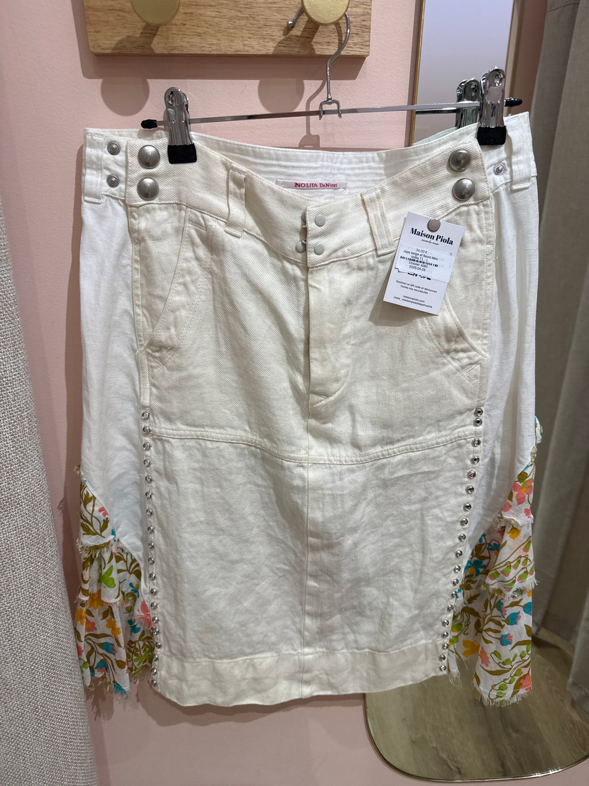 Jupe beige et fleurs bleu nolita T.L