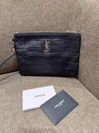Pochette noire croco Saint Laurent 09/09