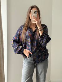Caroll Bleu marine fleurs violette Chemise T.M
