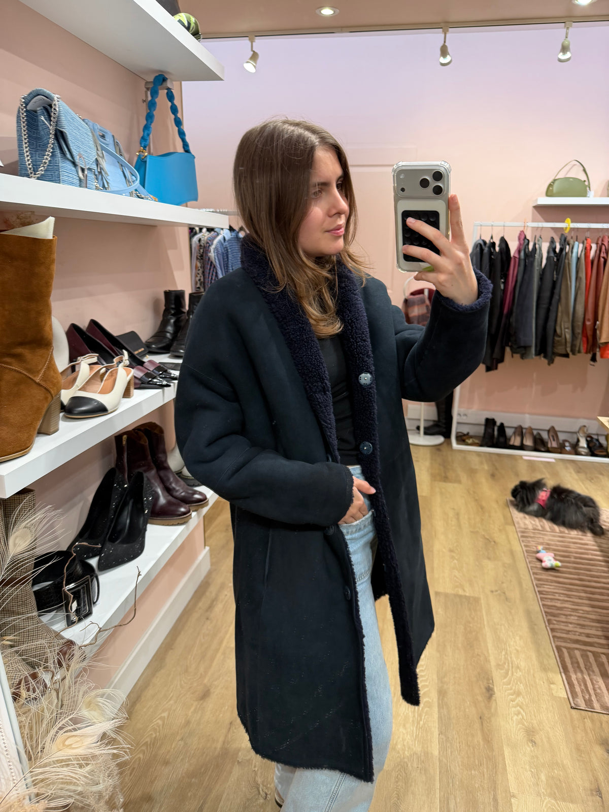 Manteau bleu nuit peau lainé Gérard Darel T.38 (L) 14/09