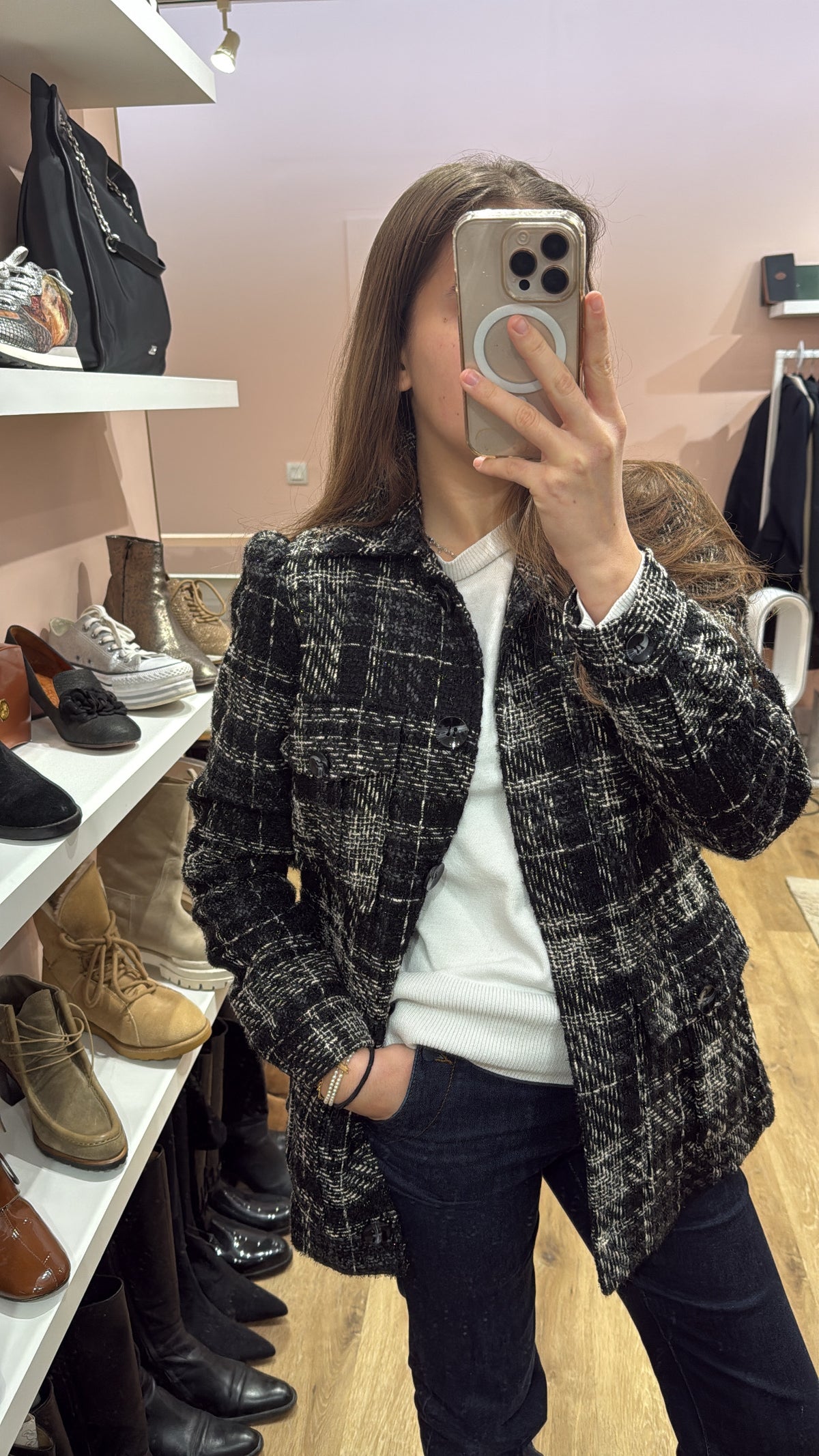 Veste tweed noire et blanche Sinéquanone T.34