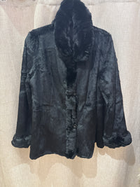 Manteau noir Dervernois T.XL - vraie fourrure réversible