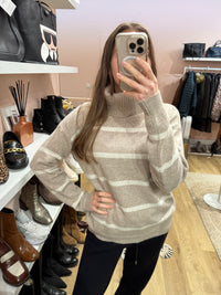 Pull beige rayures cachemire Italia (soie/laine) T.M