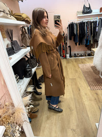 Manteau long marron à franges en laine Hôtel Particulier T.M/L 22/10