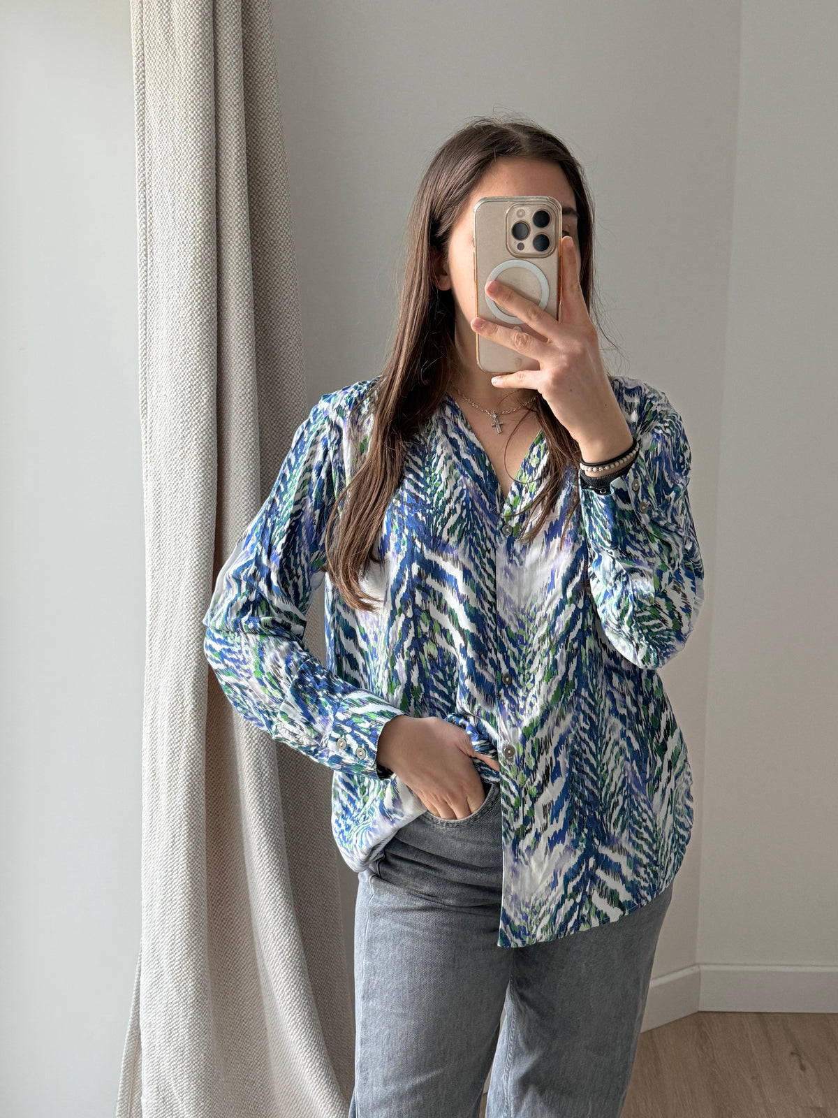 One Step - Blouse blanche taches vert/bleu - blanc taches vert bleu - 44