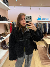 Doudoune noire bouclette oversize H&M T.XS/S 06/09