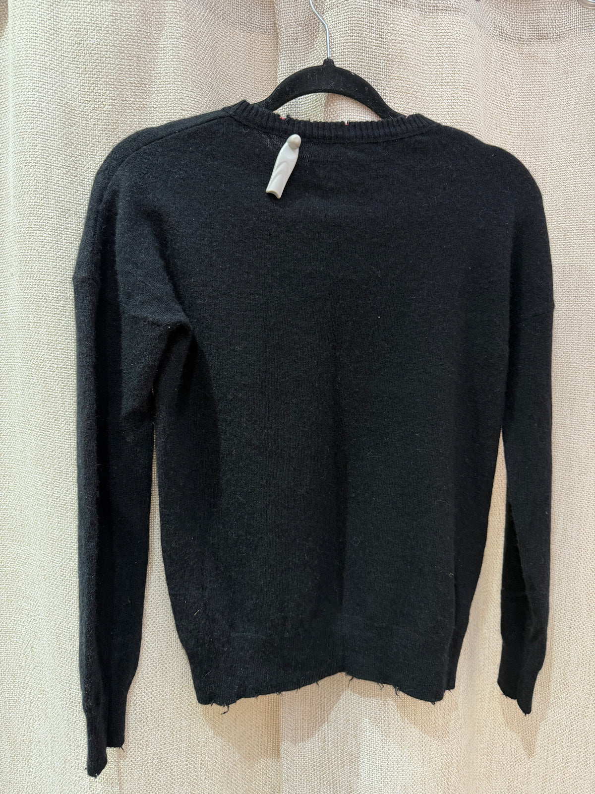 Zadig & Voltaire - Pull noir col rond, inscription rose Love - T.XS 11/09