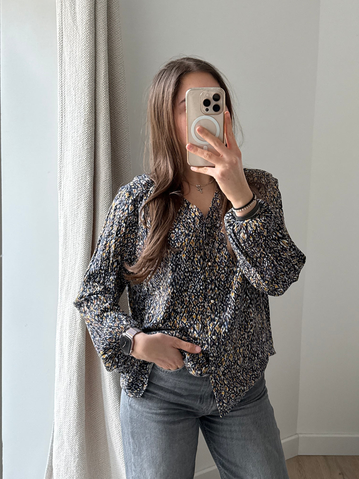 One Step - Chemise bleu marine taches jaunes - bleu marine taches jaunes - 44