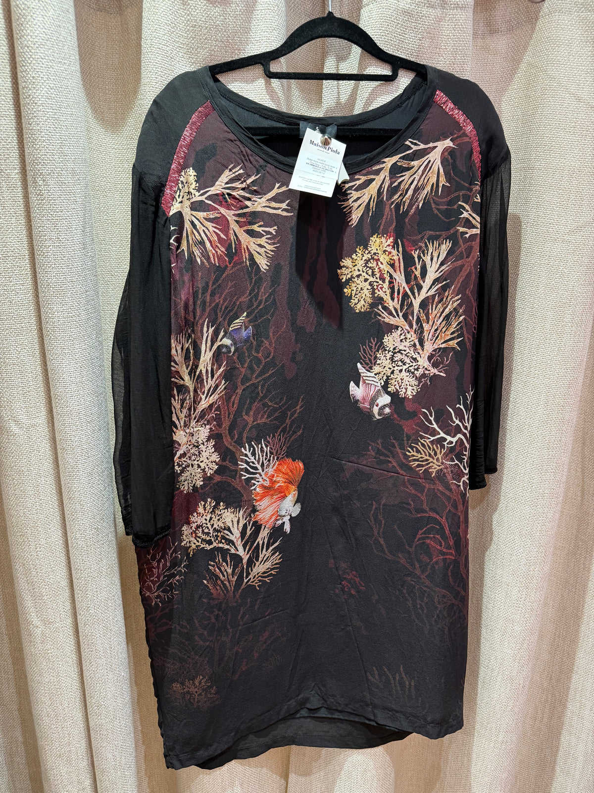 Robe noire motif corail soie - One Step - T.44