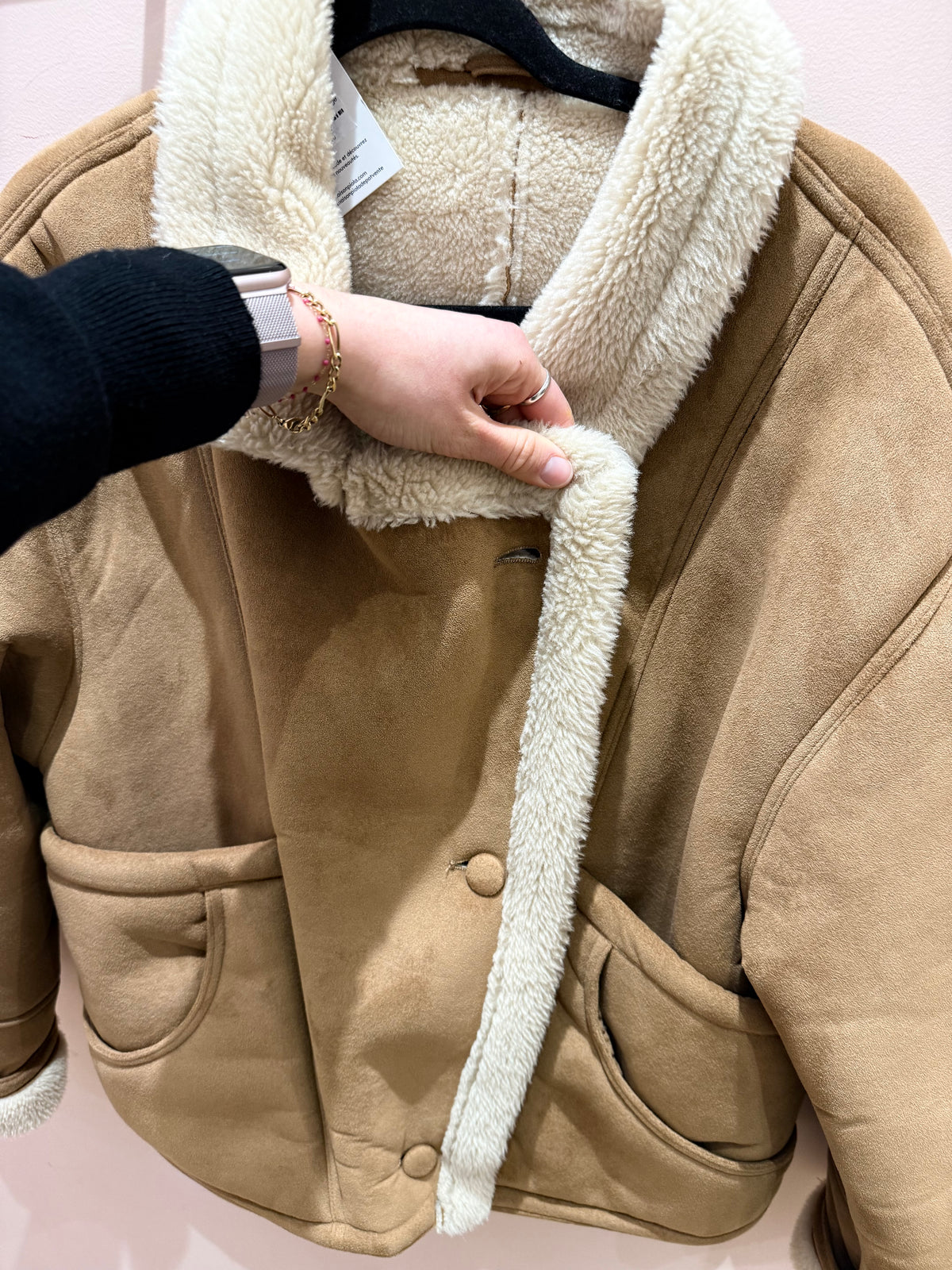 Veste effet peau lainé beige - TU
