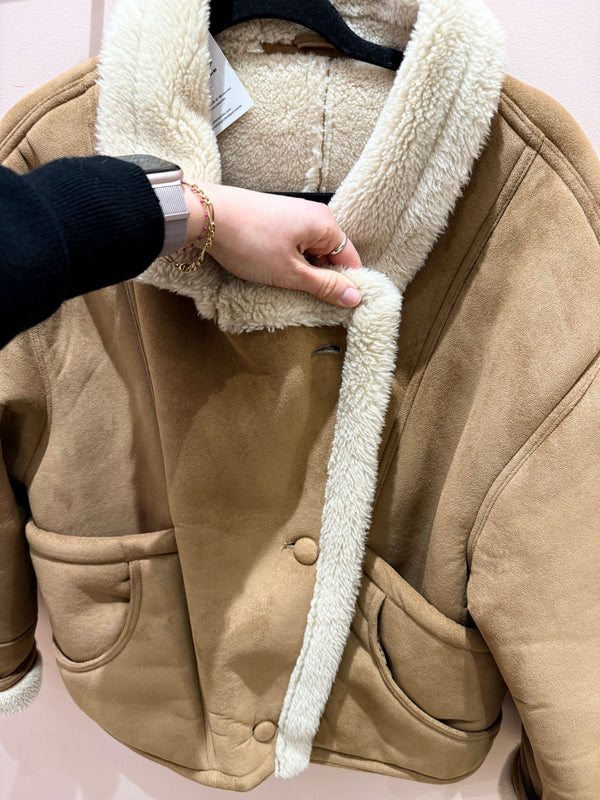 Veste effet peau lainé beige - TU