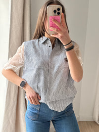 Chemise Sandro blanc et noir sequins T.M