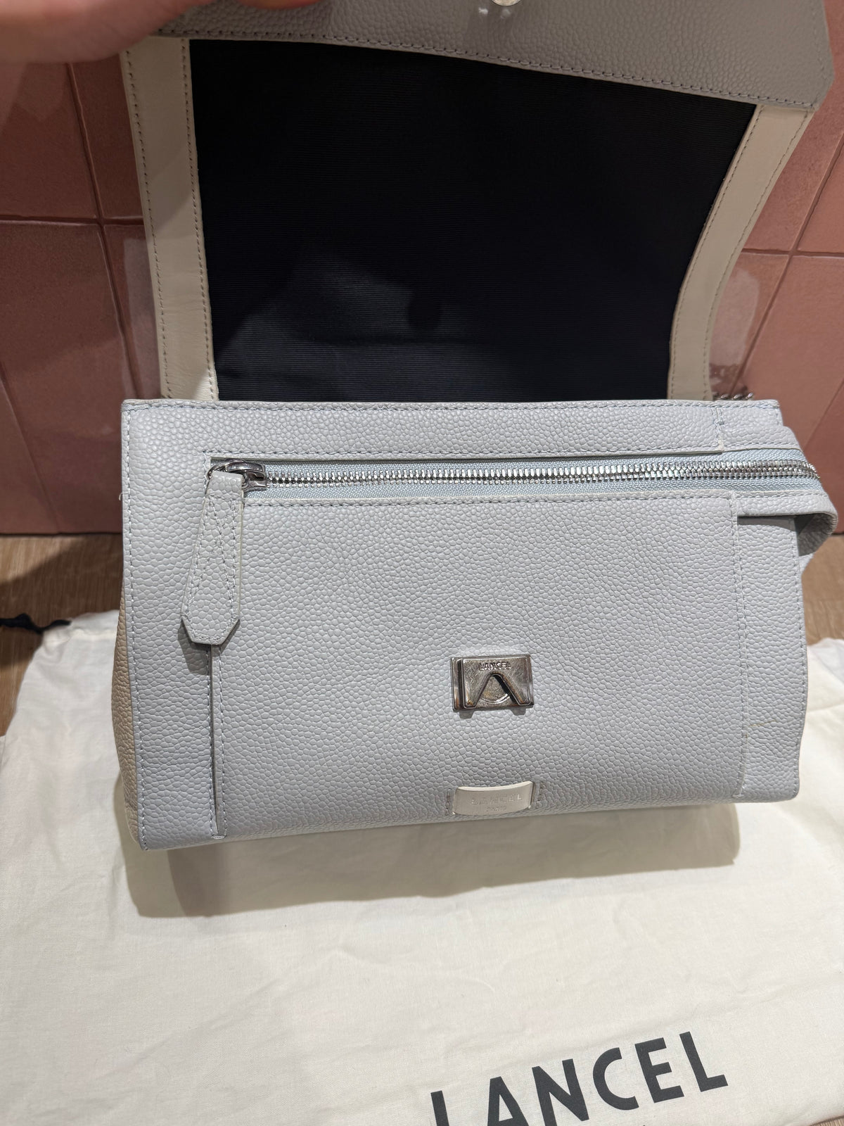 Sac lancel + dustbag cuir bleu ciel et beige