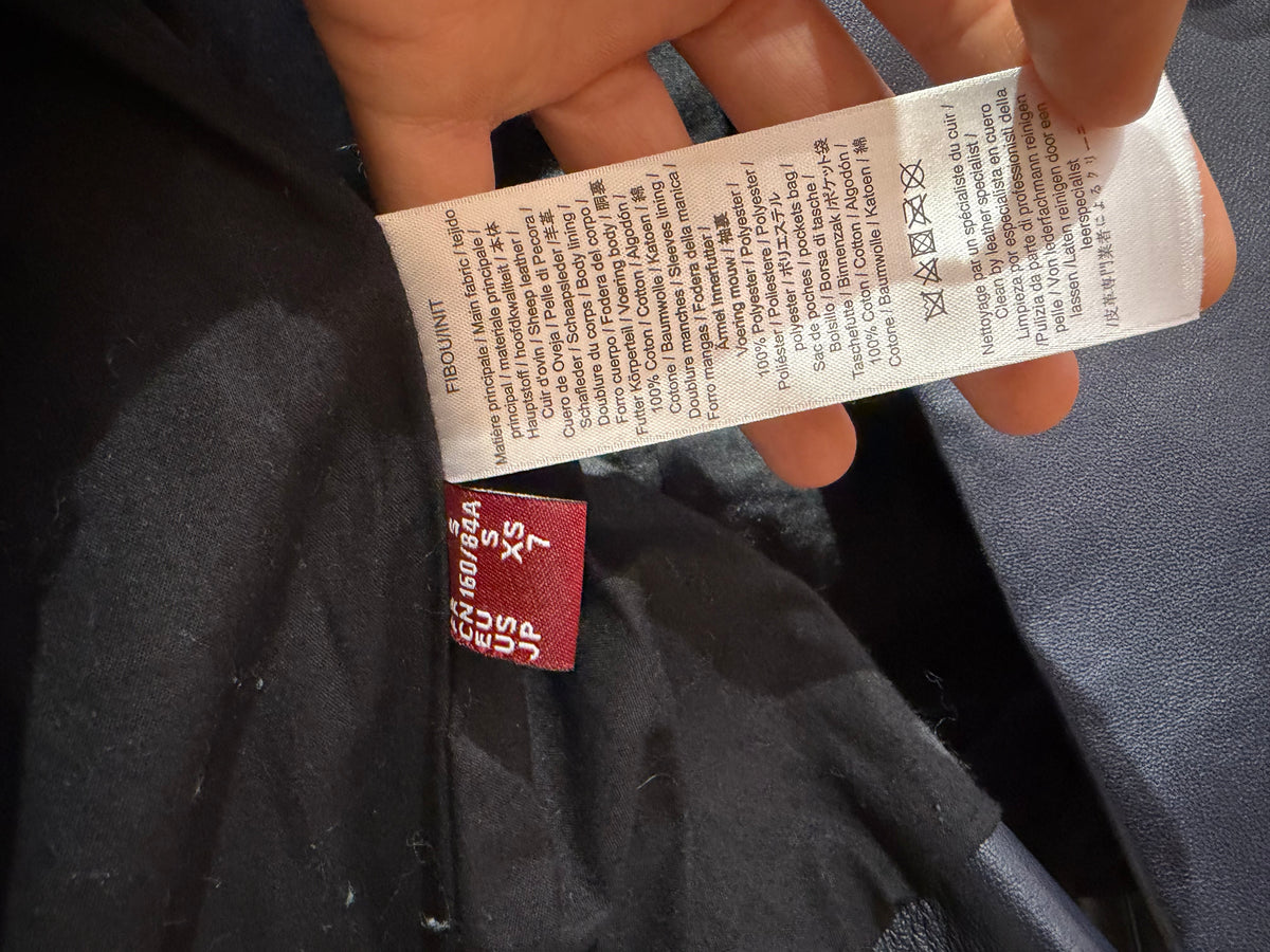 Veste en cuir cintrée bleu nuit Comptoir des Cotonniers T.36 04/10