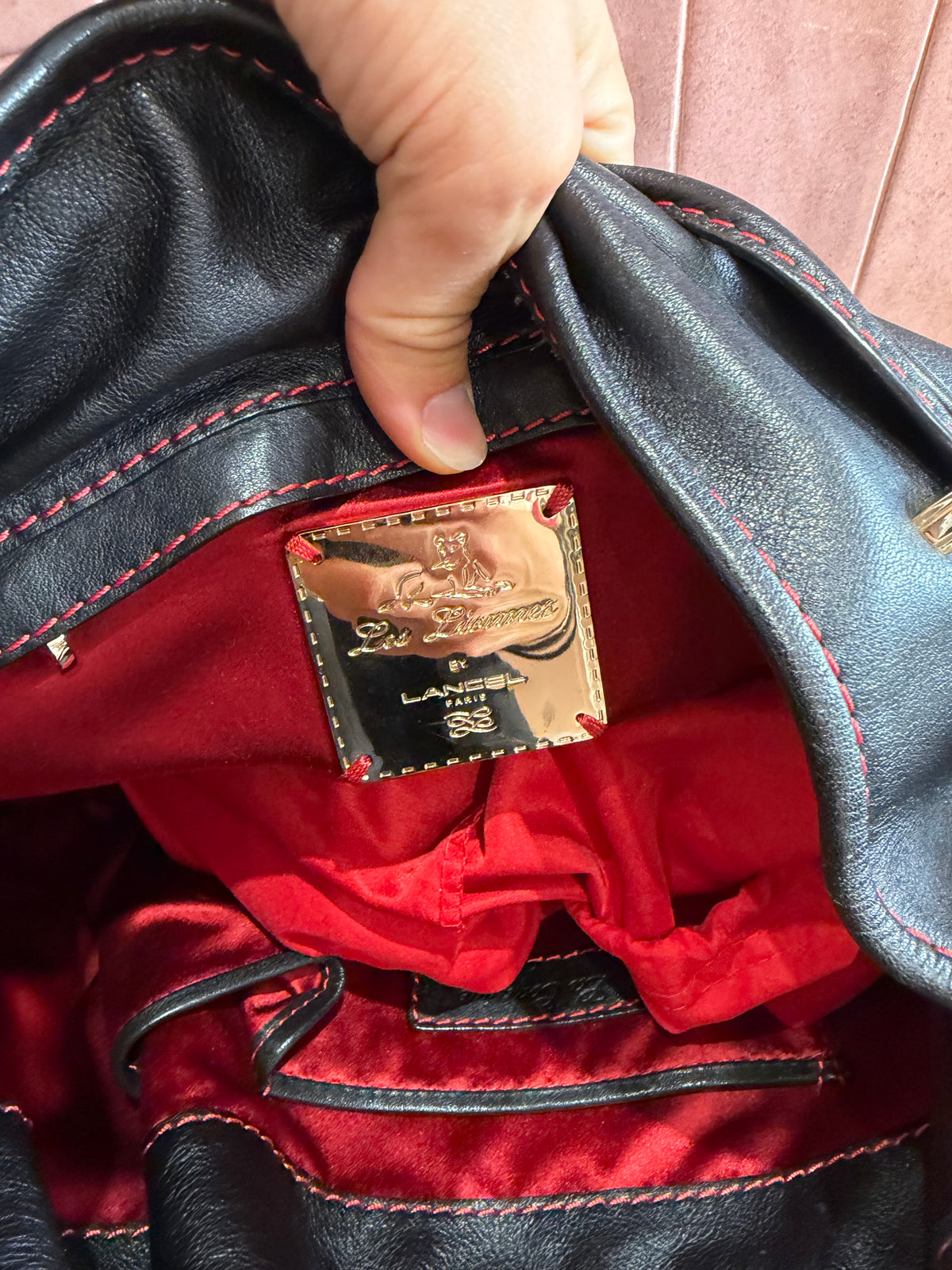 Sac baguette noir Lancel détail rouge 27/08
