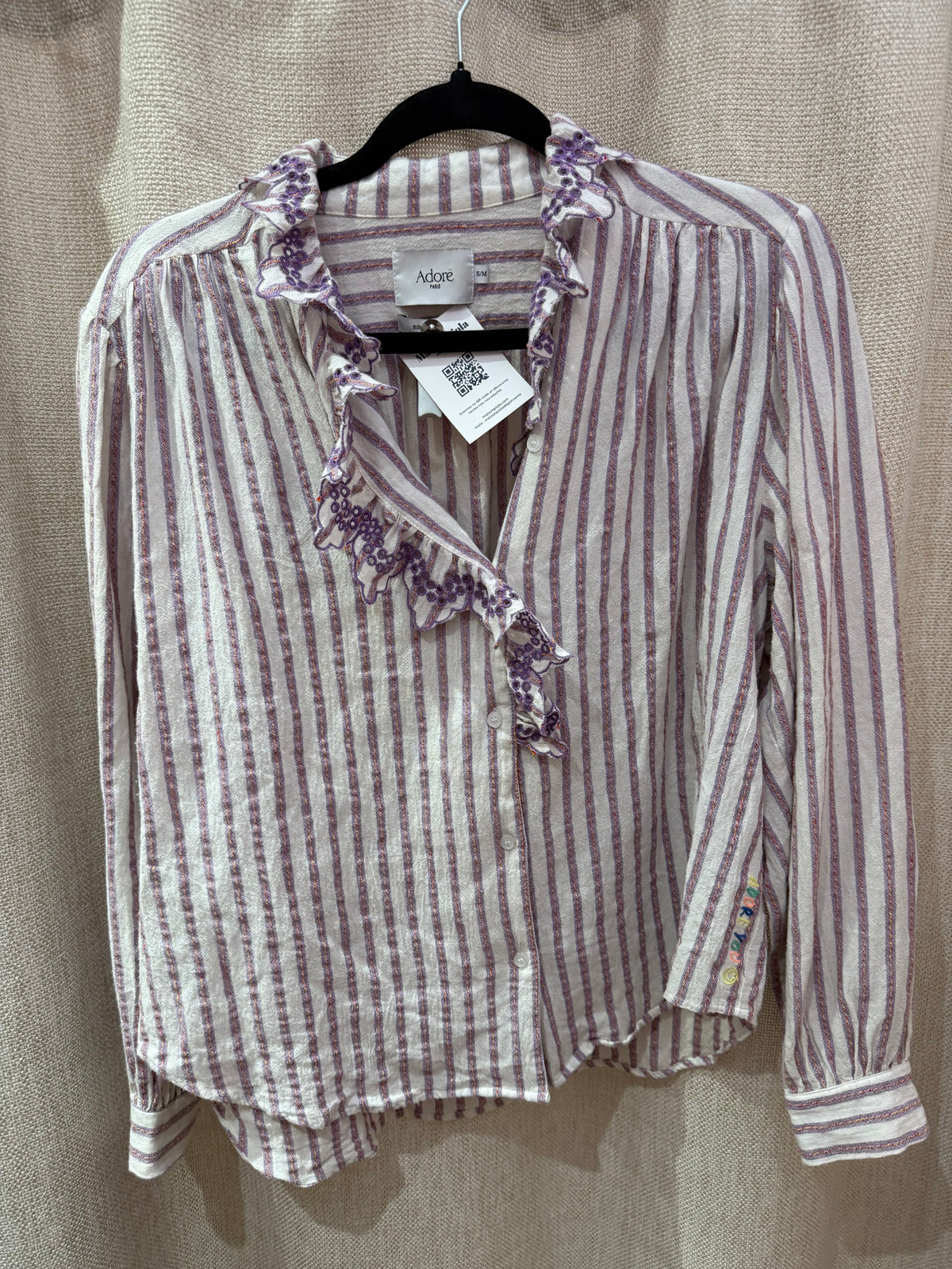 Blouse blanche rayures violettes Adoré T.S/M