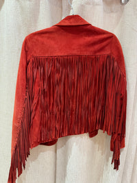 Veste rouge en daim à franges Maje T.36 05/09