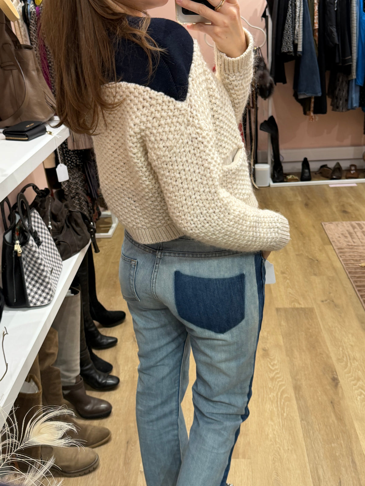 Gilet beige et bleu marine Rodier T.M 22/10