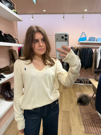 Ralph Lauren - Pull crème manches longues en coton - T.L 07/09
