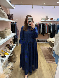 Robe longue claudie Pierlot carrée noire et bleue T.36 21/09