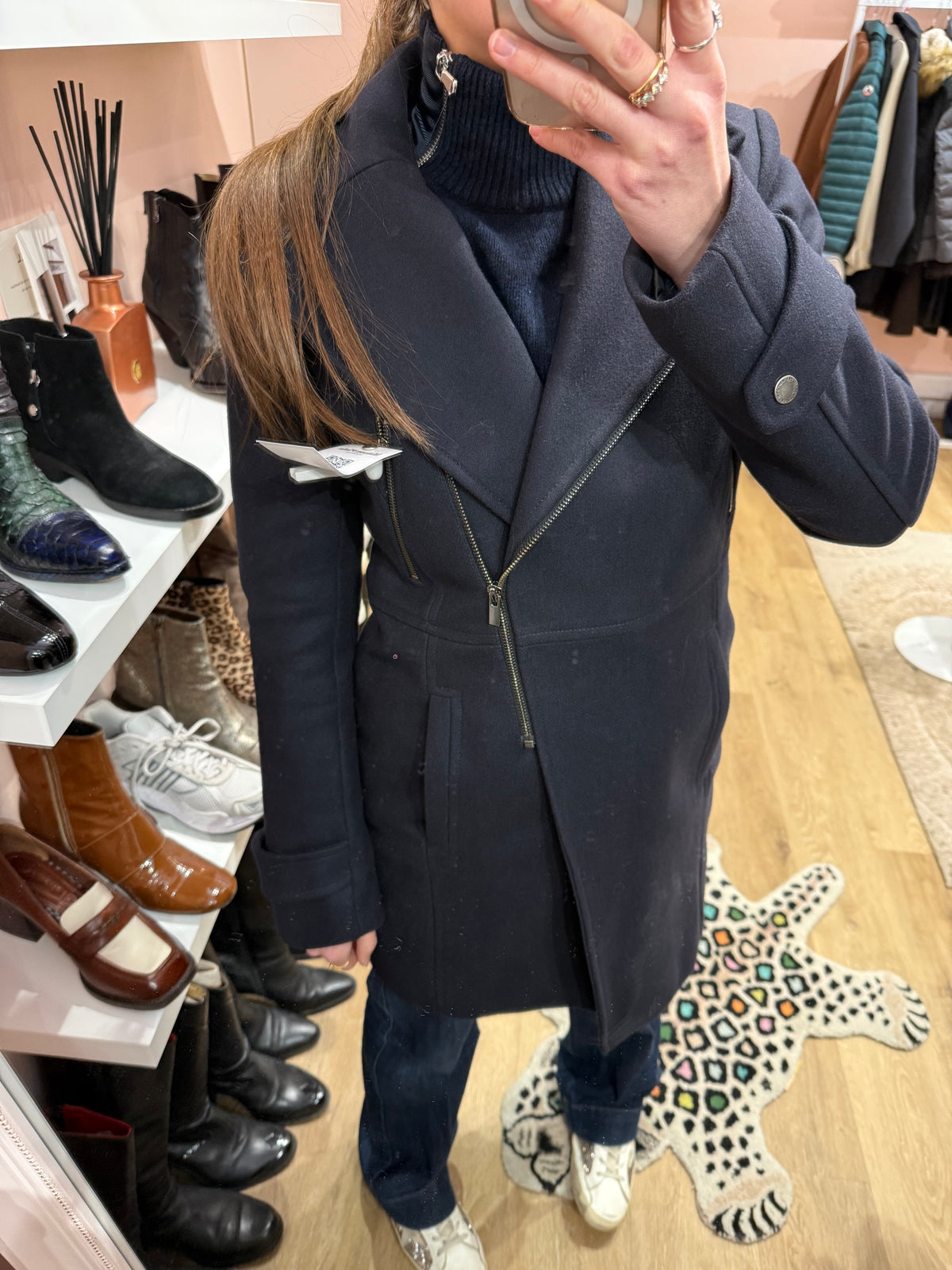 Manteau bleu foncé T.S/M laine