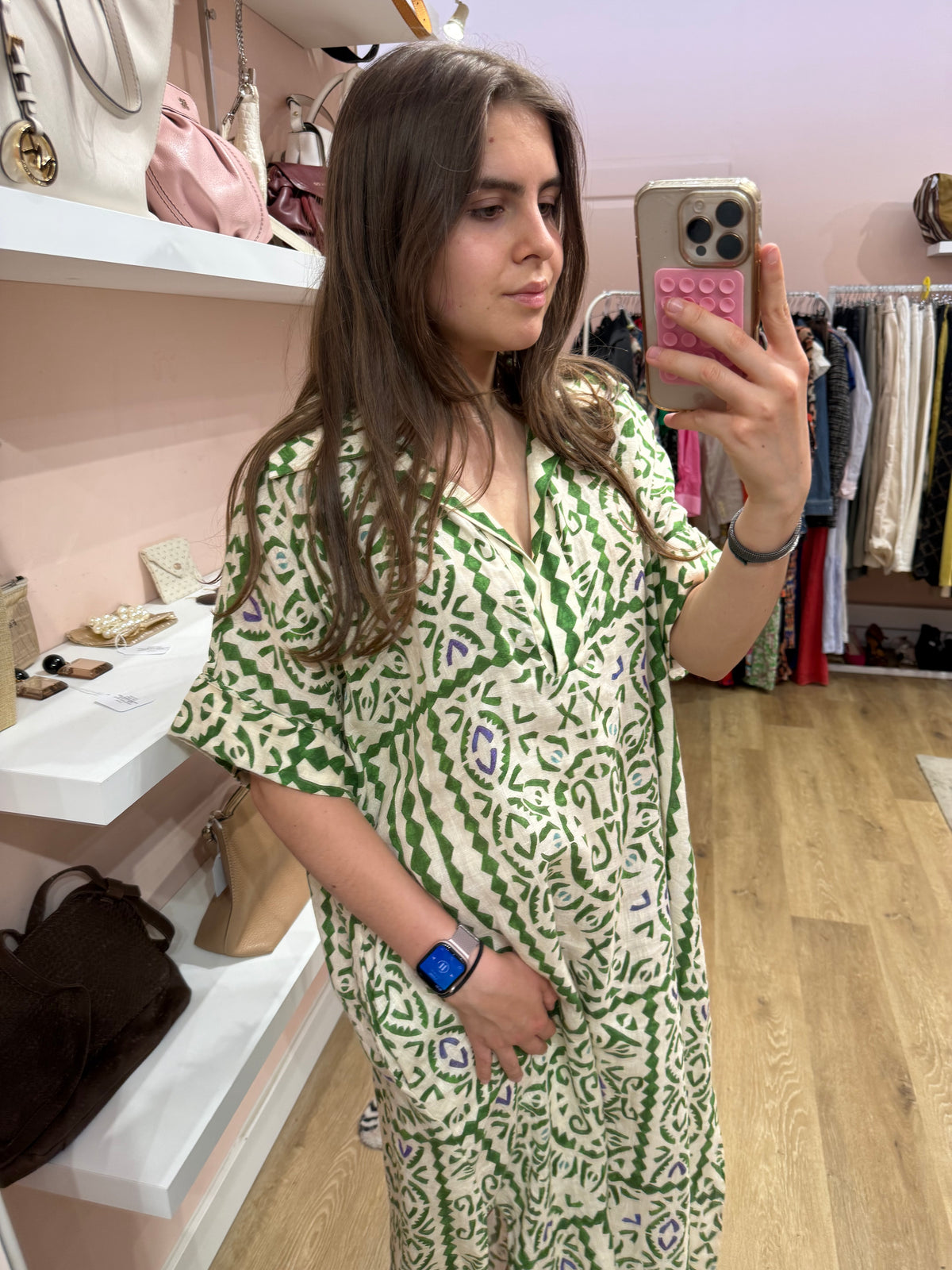 Weill Robe Beige et verte Robe longue T.L 01/07