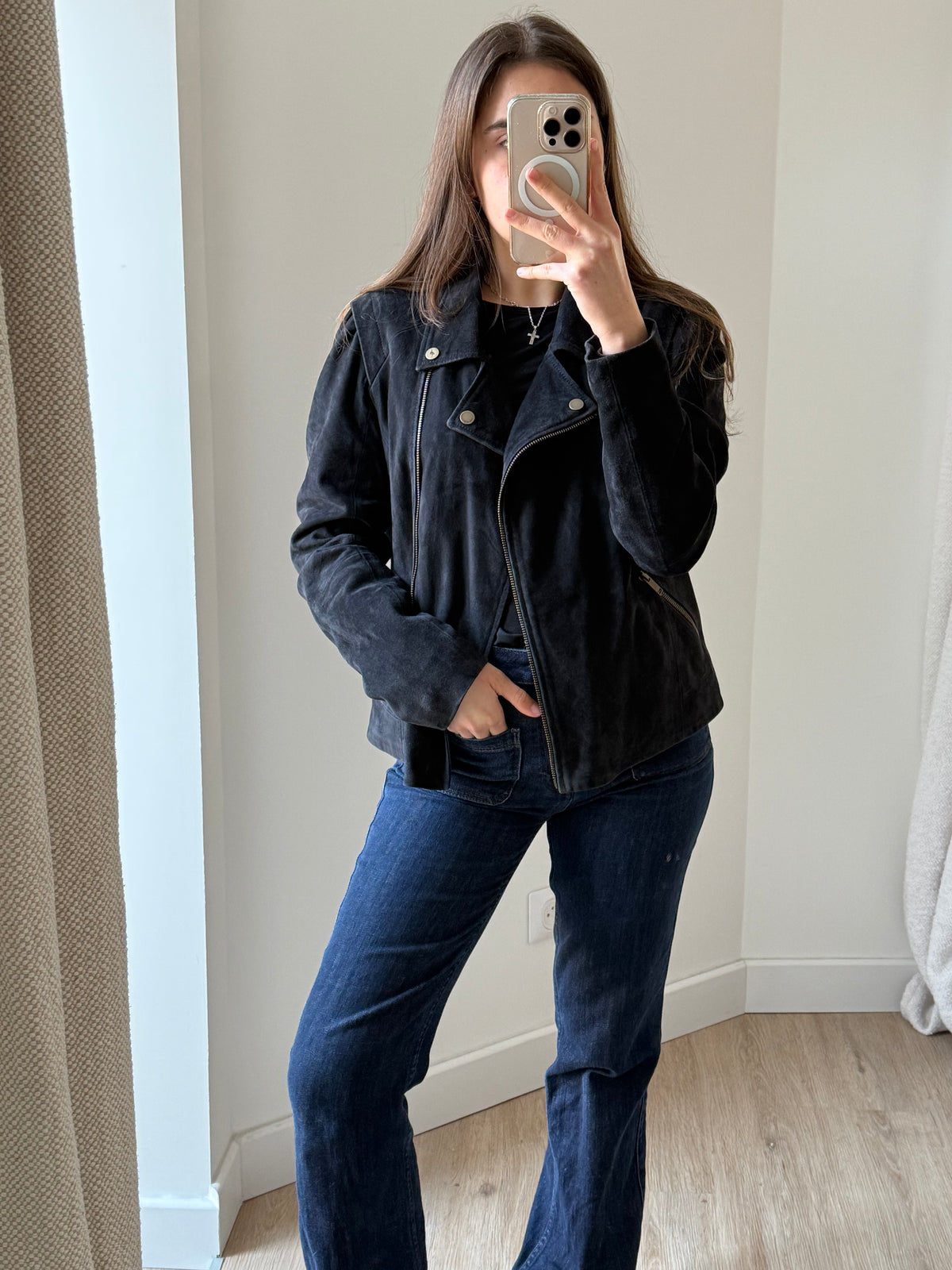 One Step - Veste en cuir bleue - T.42