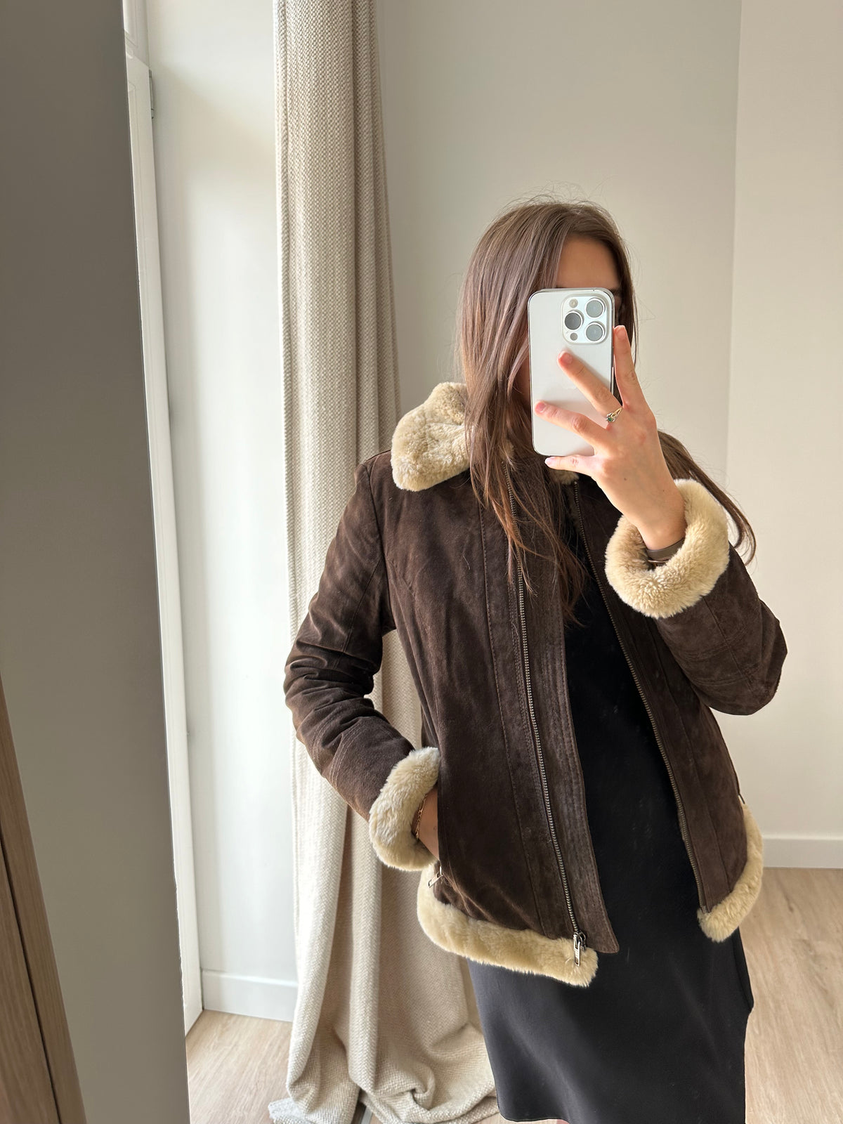 Veste en peau retourné cuir tex marron T.S