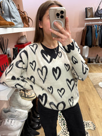 Pull beige cœur noir Estheme cachemire T.M