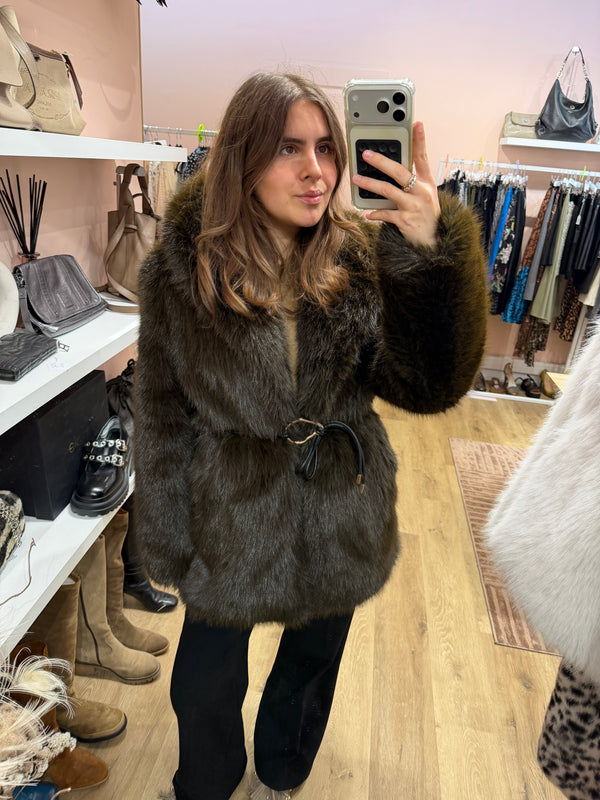 Manteau long marron en fausse fourrure Zara - T.S 16/10