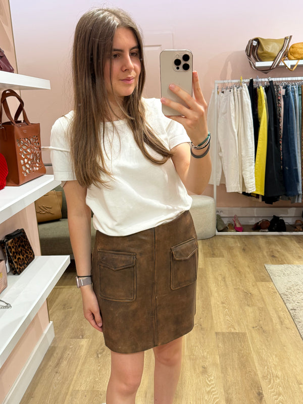 Jupe en cuir Sandro neuve marron T.38 12/07