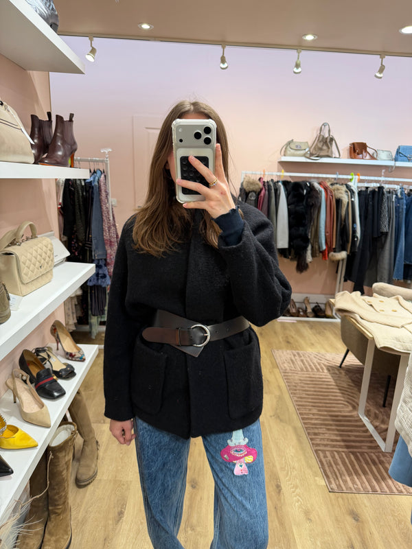 Manteau court noir ceinturé - ba&sh - Taille S 19/09
