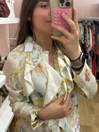 Zadig & Voltaire Robe Blanche rose et jaune Robe soie T.L 30/06