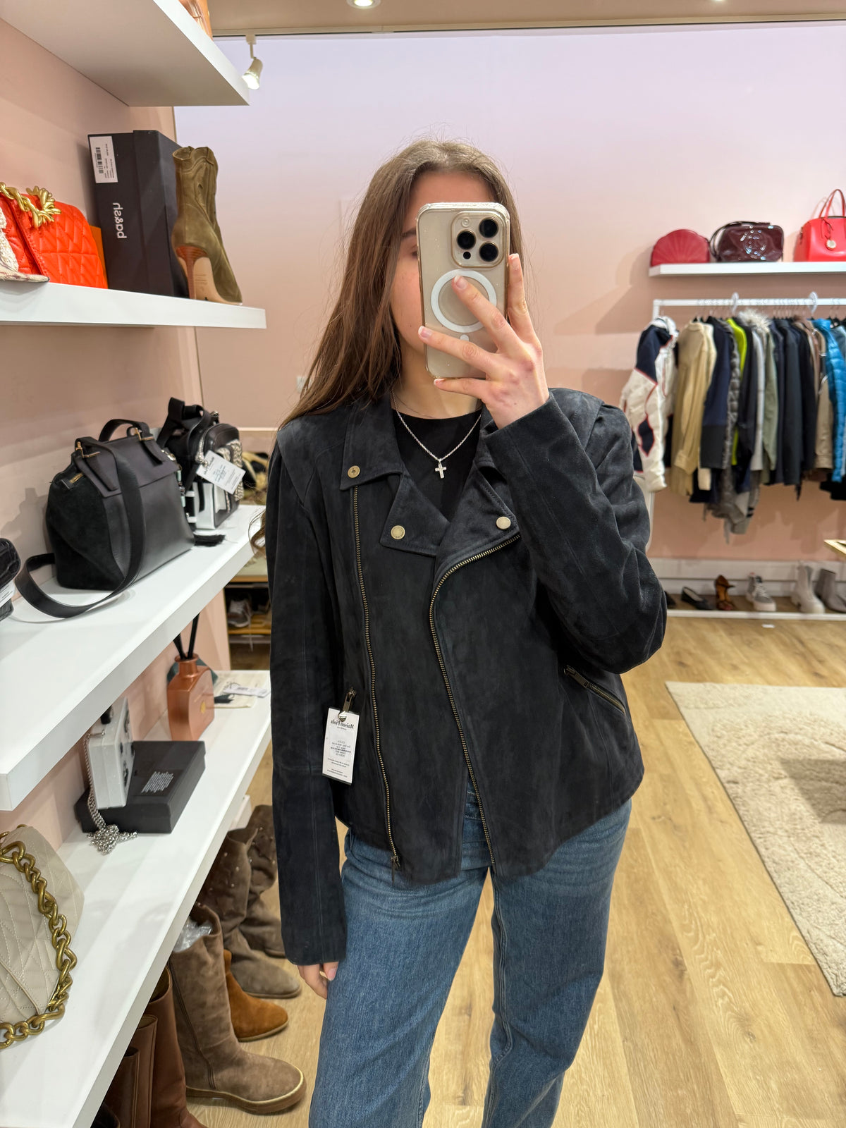 One Step - Veste en cuir bleue - T.42