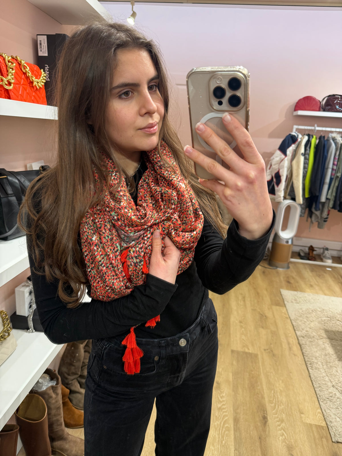 One Step - Écharpe orange/vert pompom - TU