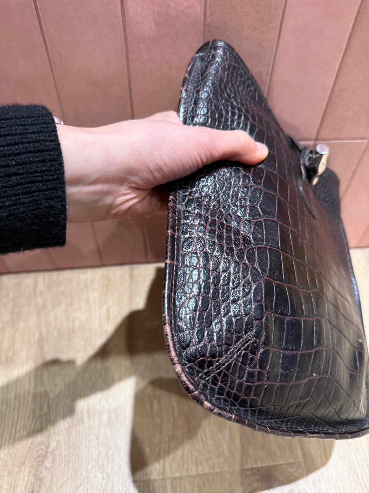 Sac Longchamp marron croco TU