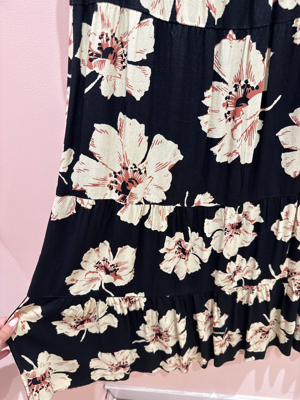 Ba&sh Jupe noire fleurs beige T.S/M