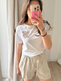 T-shirt Sandro blanc logo rose TS