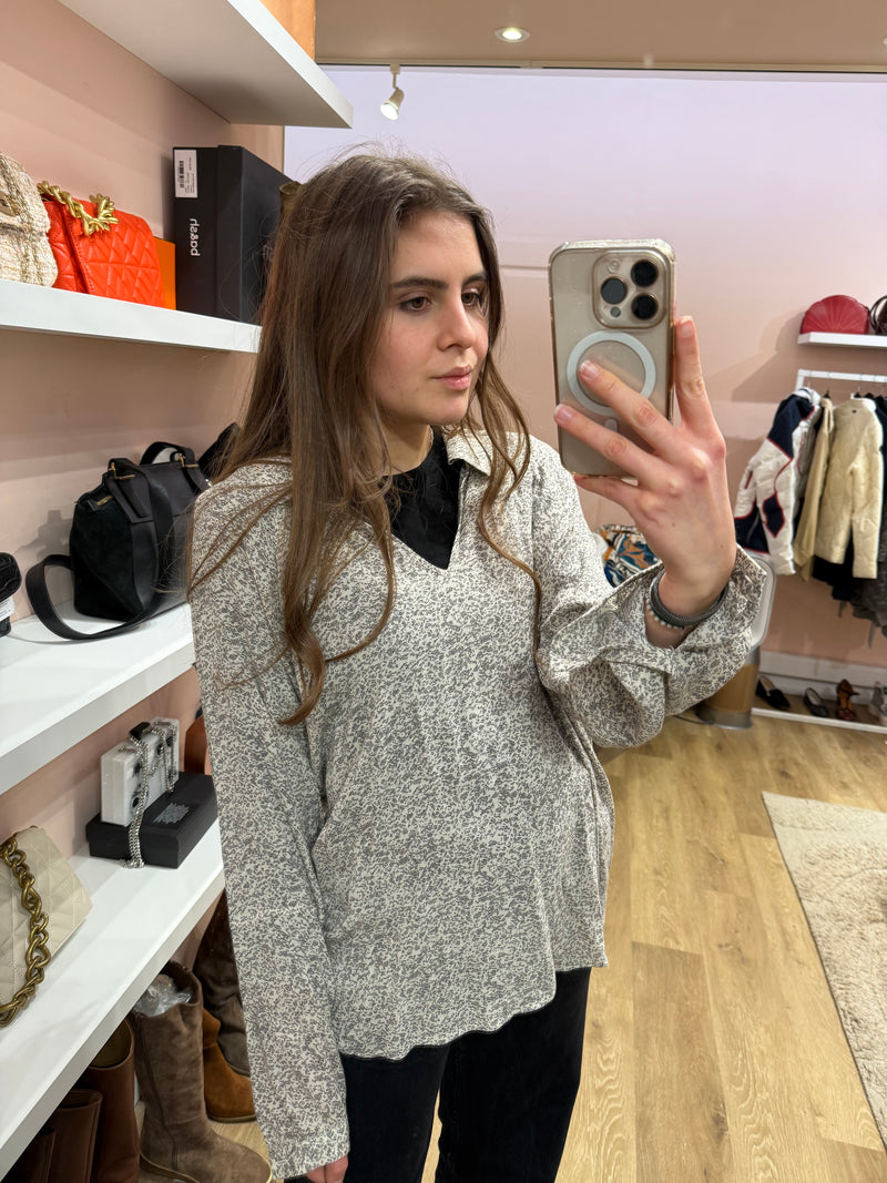 Blouse beige motif gris Yaya T.L