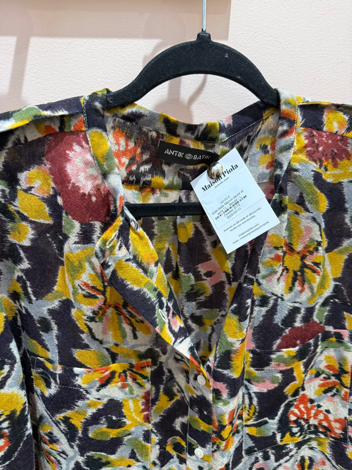 Antik Batik Marron jaune et verte T.L - Blouse