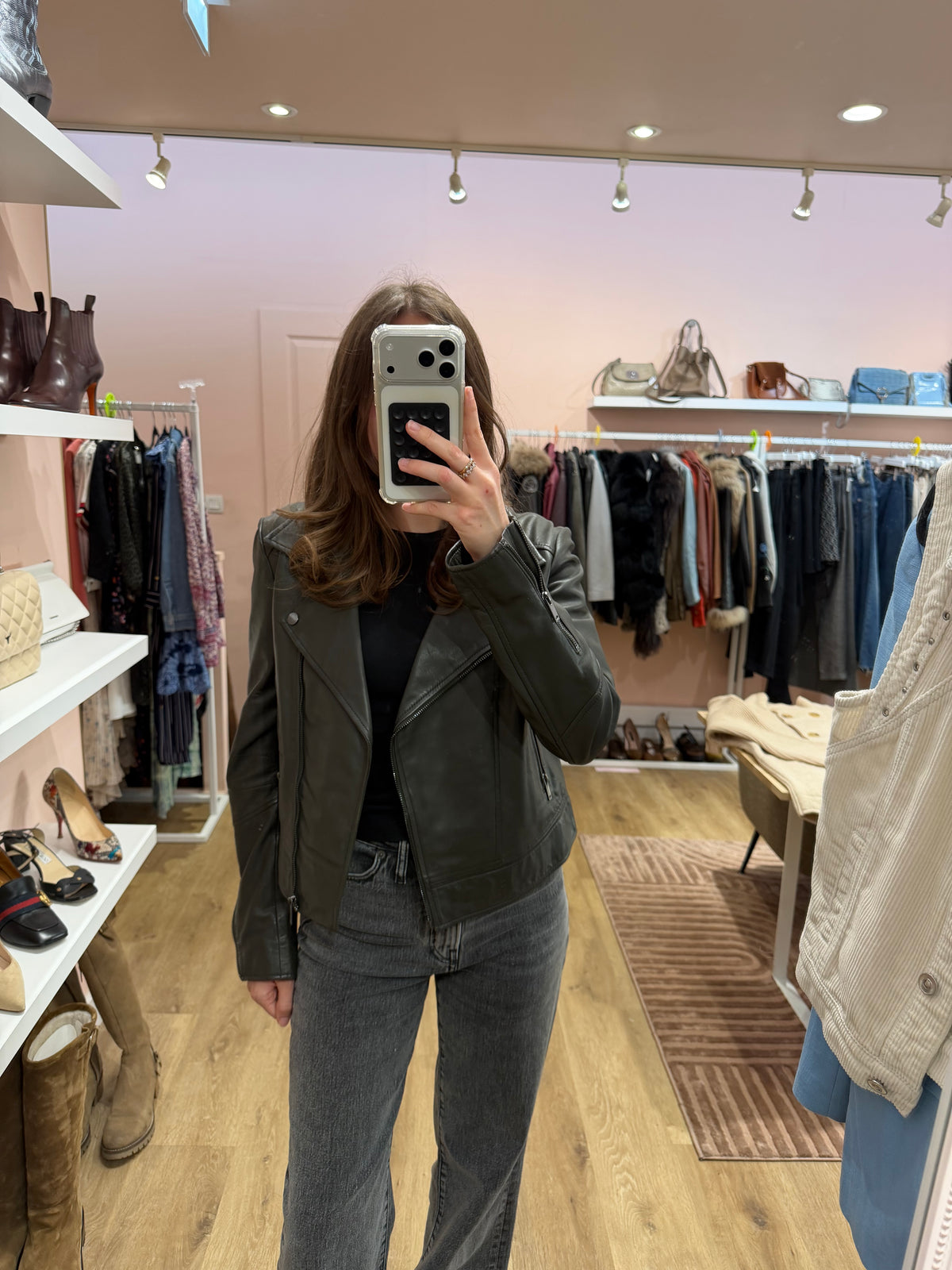 Veste en cuir kaki IKKS T.S 20/09