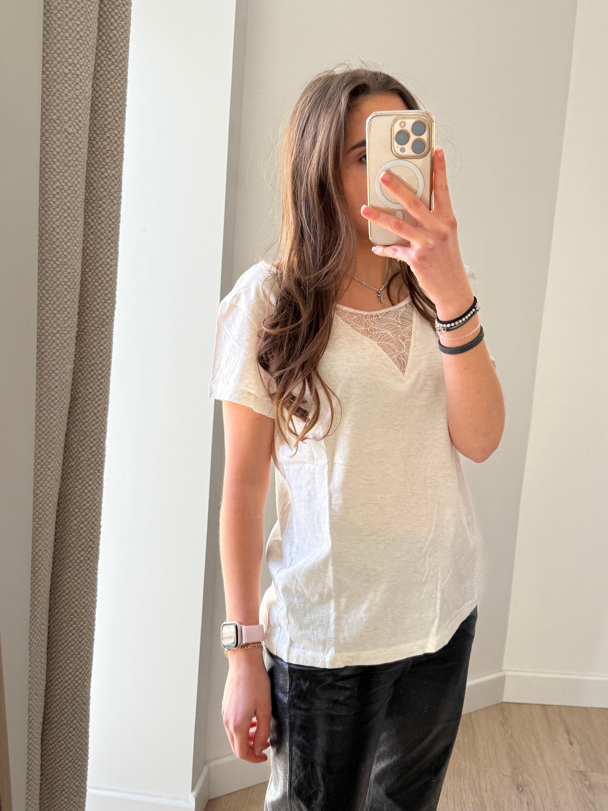 One Step - T-shirt blanc détails doré/dentelle - T.XL