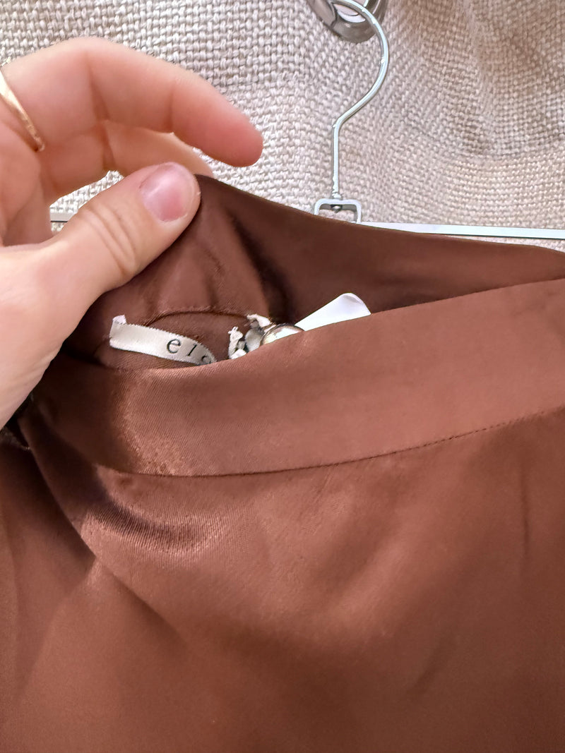 Jupe marron longue satin Elora T.40